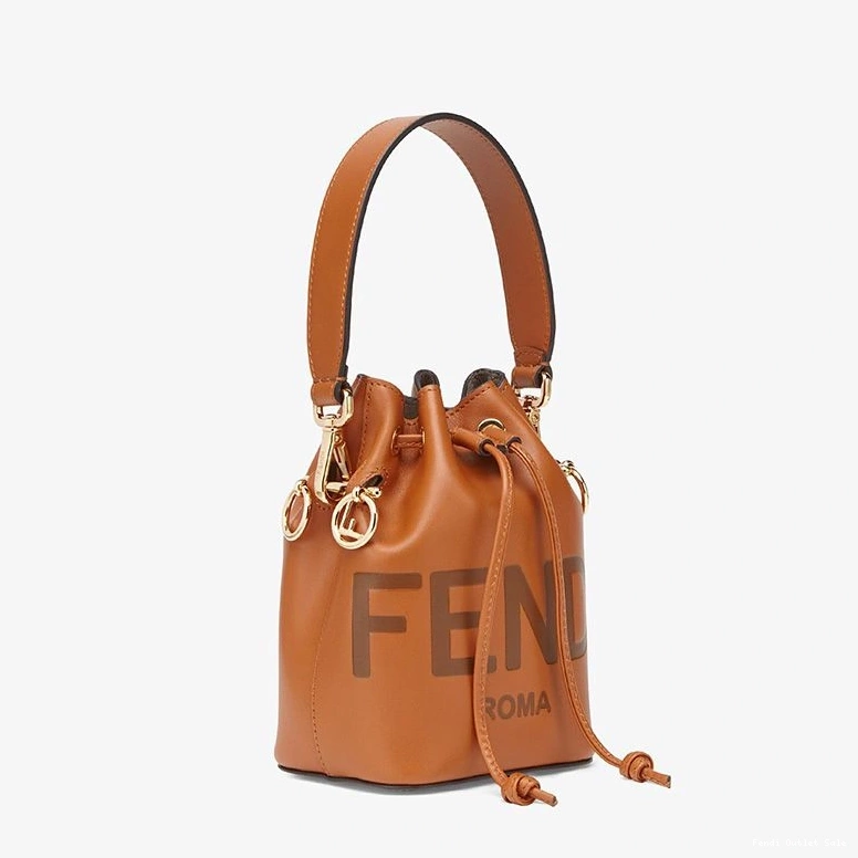 Affordable Mon In Brown Fendi Calf Bucket Mini Logo ROMA Leather Tresor Bag 0714
